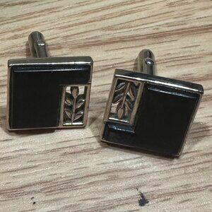 Swank Vintage Cufflinks - Black Enamel & Silver-Tone